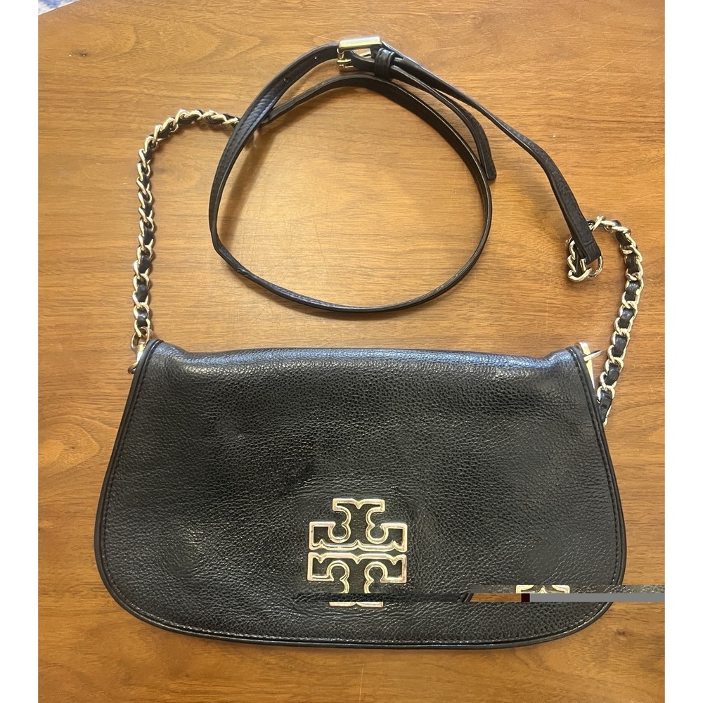 Tory‎ Burch Britten Leather Convertible Flap Crossbody Shoulder Chain Strap